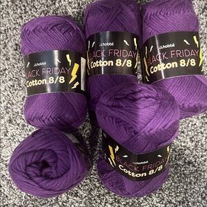 Hobbii Black Friday  Cotton 8/8 Yarn  Purple lot of 5 Discontinued.